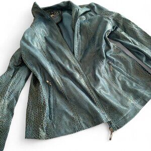 GUILLAUME blue snakeskin 100% professional leather jacket